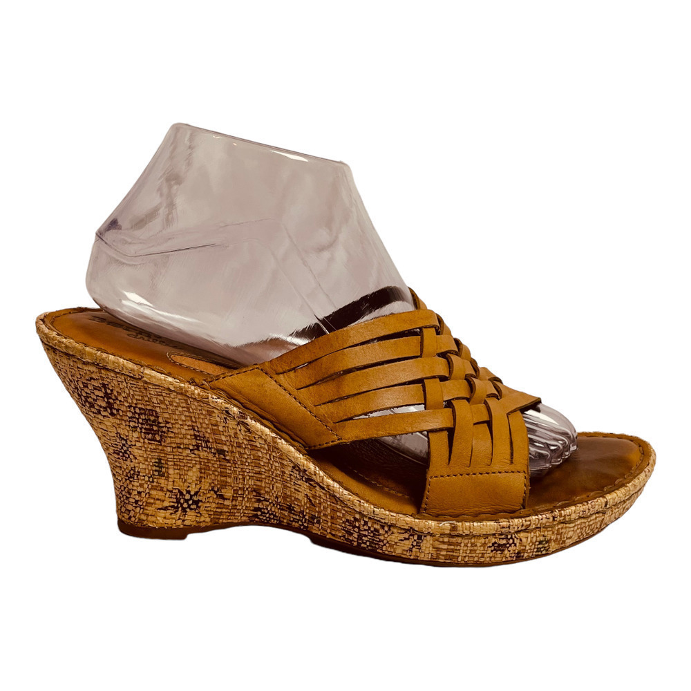 🍀 BORN ‘Drilles Tan Braided Leather Espadrille Wedge Sandals Women’s Size 9